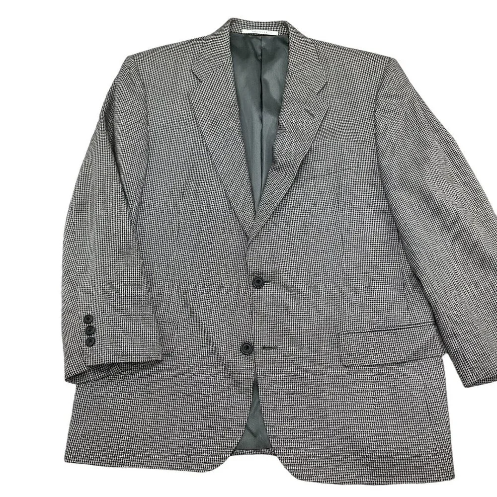 Hickey Freeman Blazer‎ Men 41R Black Ivory Check Silk Wool Jacket Union USA VTG